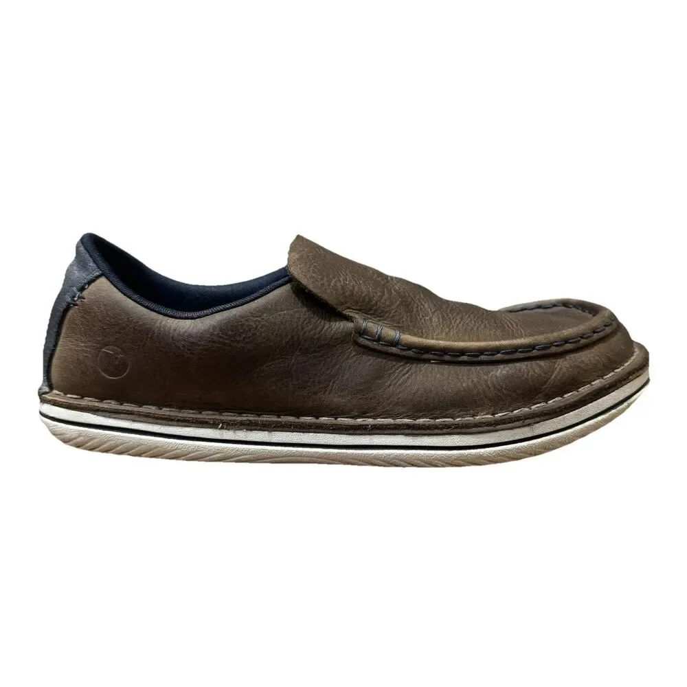 Merrell Men's 9.5 Brown Leather Slip On Low Top Bask Moc Toe Loafers Brindle